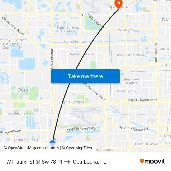 W Flagler St @ Sw 78 Pl to Opa-Locka, FL map