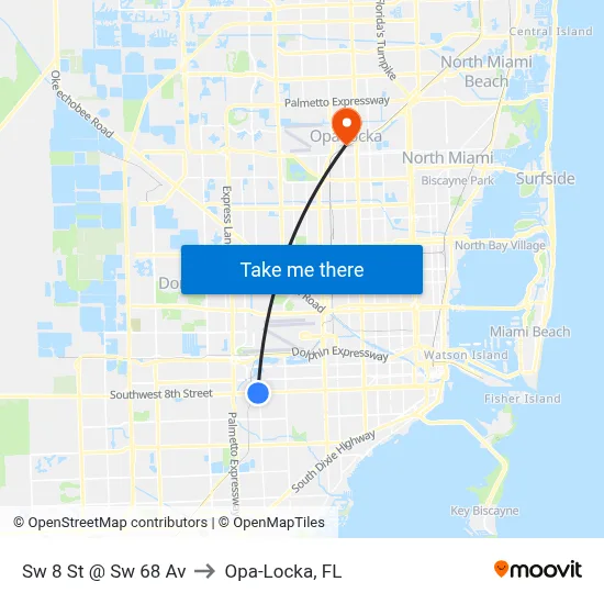 Sw 8 St @ Sw 68 Av to Opa-Locka, FL map