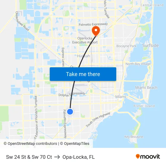 Sw 24 St & Sw 70 Ct to Opa-Locka, FL map