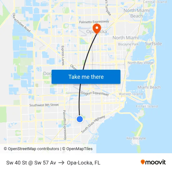 Sw 40 St @ Sw 57 Av to Opa-Locka, FL map