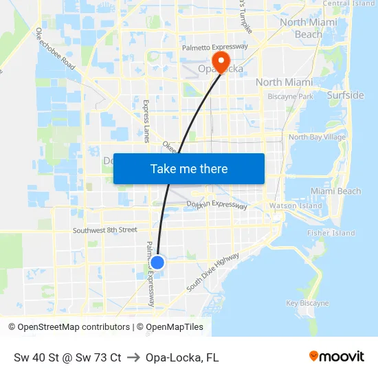 Sw 40 St @ Sw 73 Ct to Opa-Locka, FL map
