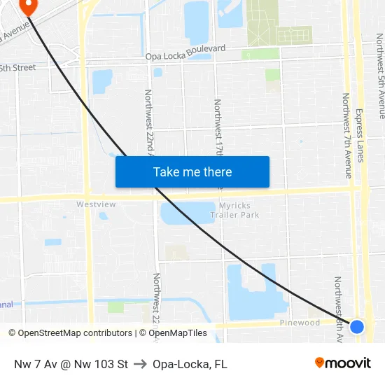Nw 7 Av @ Nw 103 St to Opa-Locka, FL map