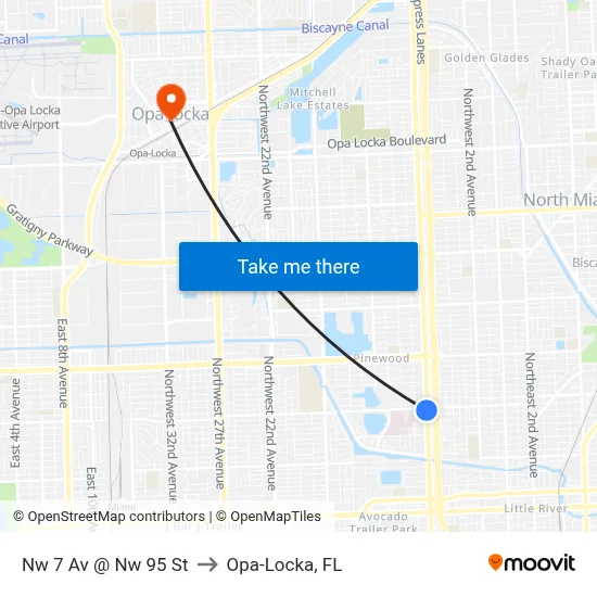 Nw 7 Av @ Nw 95 St to Opa-Locka, FL map
