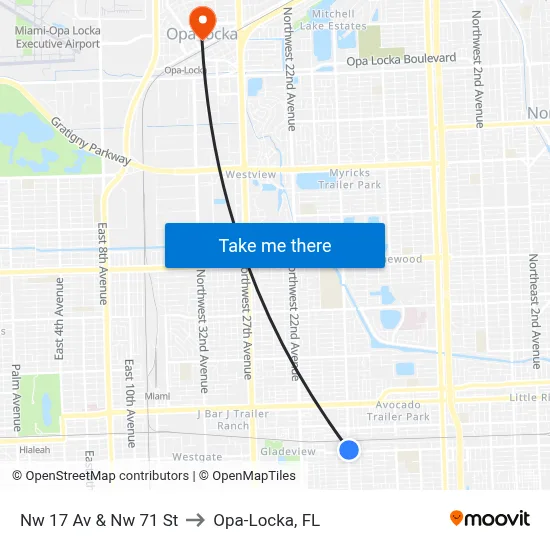 Nw 17 Av & Nw 71 St to Opa-Locka, FL map