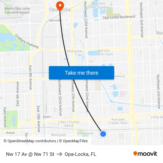 Nw 17 Av @ Nw 71 St to Opa-Locka, FL map