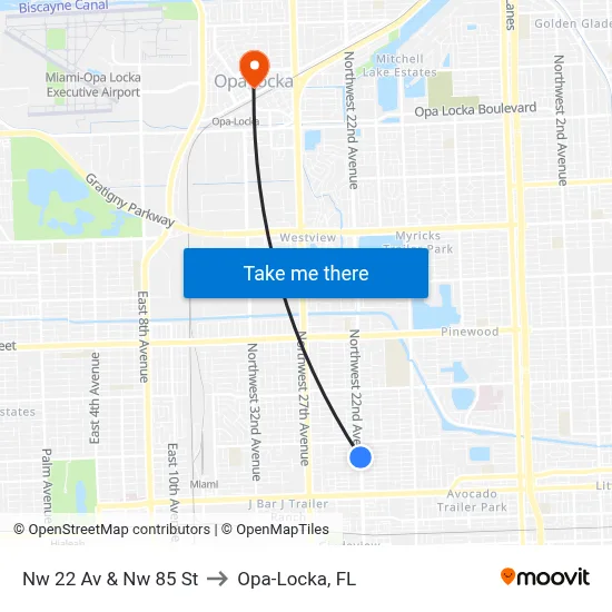 Nw 22 Av & Nw 85 St to Opa-Locka, FL map