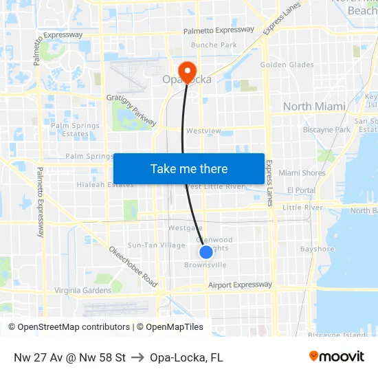 Nw 27 Av @ Nw 58 St to Opa-Locka, FL map