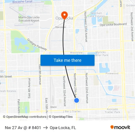 Nw 27 Av @ # 8401 to Opa-Locka, FL map