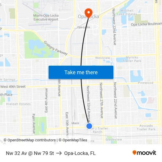 Nw 32 Av @ Nw 79 St to Opa-Locka, FL map