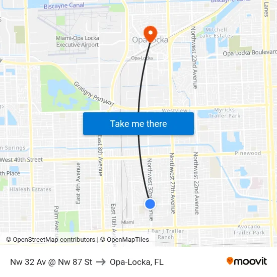 Nw 32 Av @ Nw 87 St to Opa-Locka, FL map