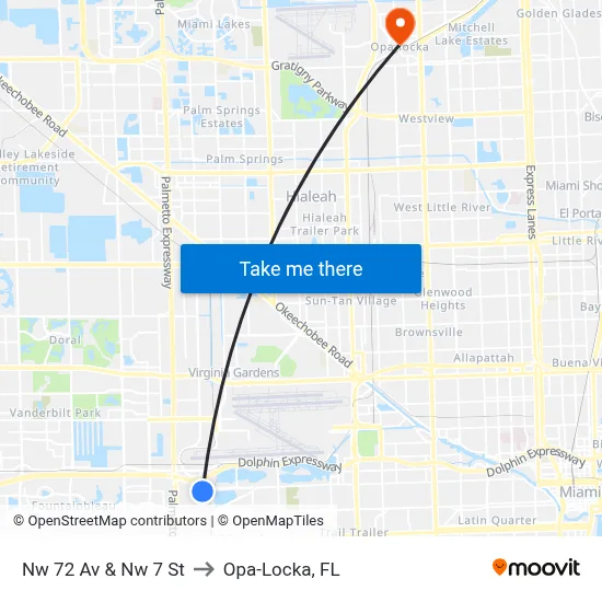 Nw 72 Av & Nw 7 St to Opa-Locka, FL map