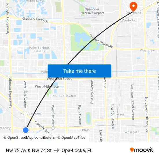 Nw 72 Av & Nw 74 St to Opa-Locka, FL map