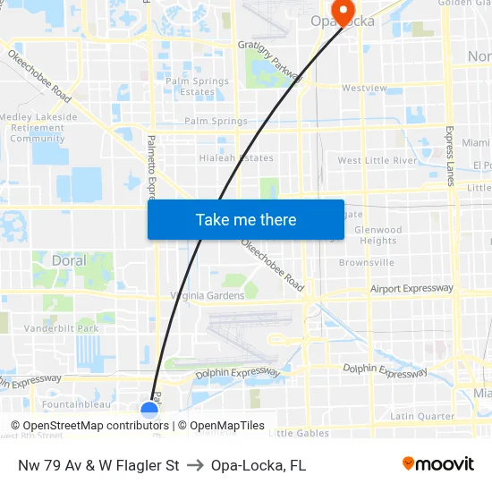 Nw 79 Av & W Flagler St to Opa-Locka, FL map