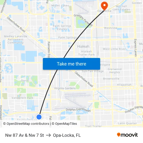 Nw 87 Av & Nw 7 St to Opa-Locka, FL map