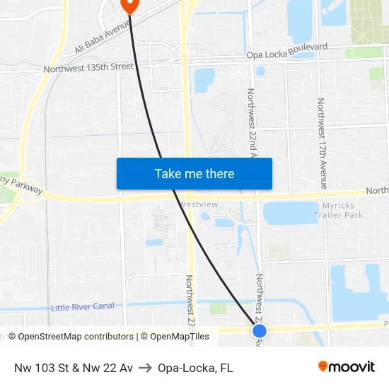 Nw 103 St & Nw 22 Av to Opa-Locka, FL map