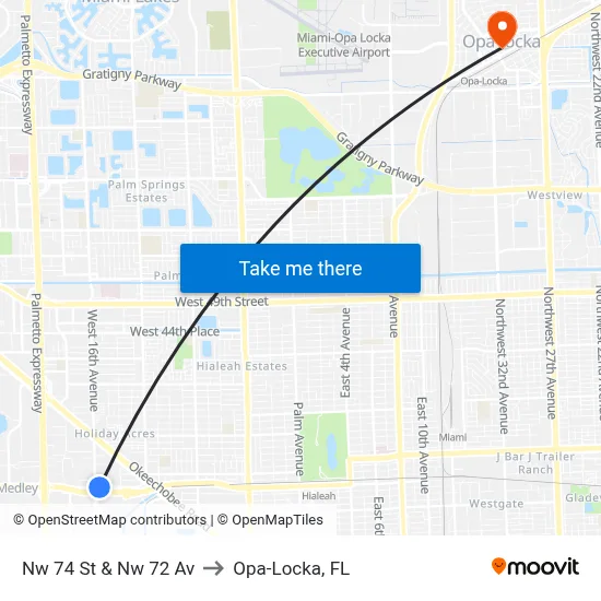 Nw 74 St & Nw 72 Av to Opa-Locka, FL map