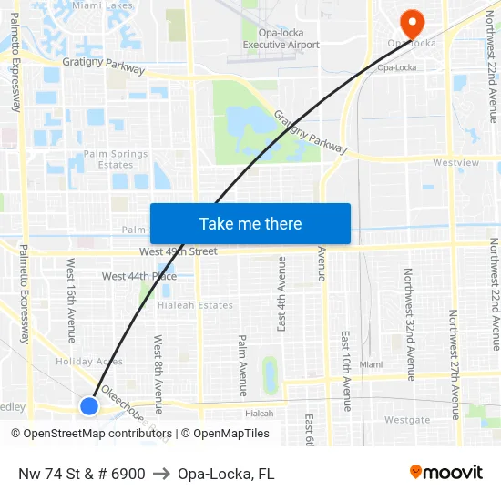 Nw 74 St & # 6900 to Opa-Locka, FL map