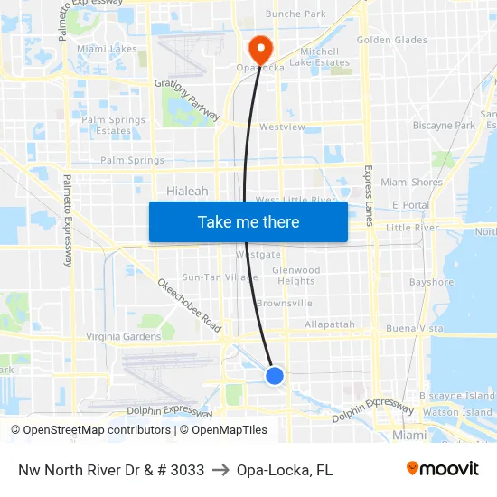 Nw North River Dr & # 3033 to Opa-Locka, FL map