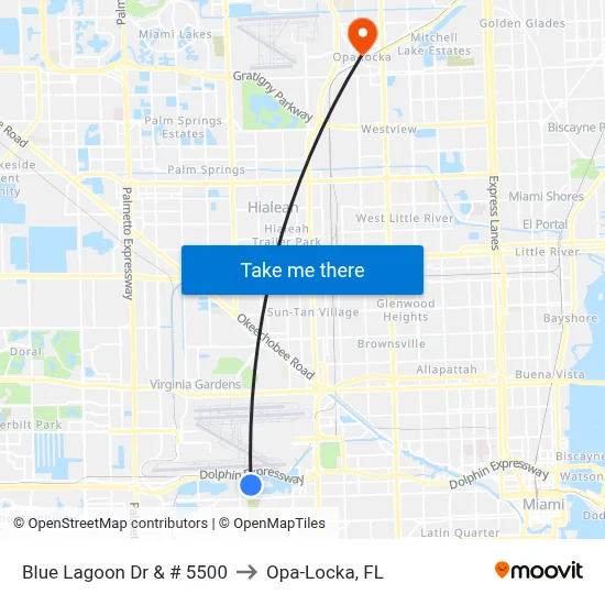Blue Lagoon Dr & # 5500 to Opa-Locka, FL map