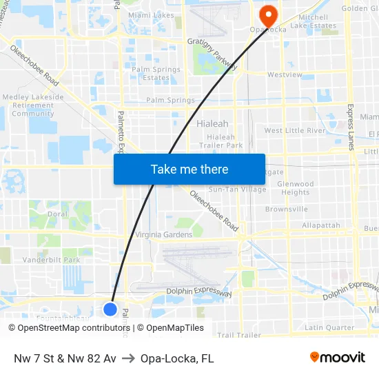 Nw 7 St & Nw 82 Av to Opa-Locka, FL map