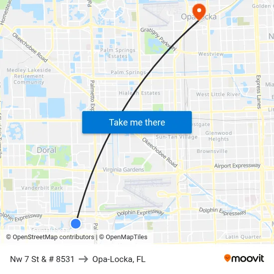 Nw 7 St & # 8531 to Opa-Locka, FL map
