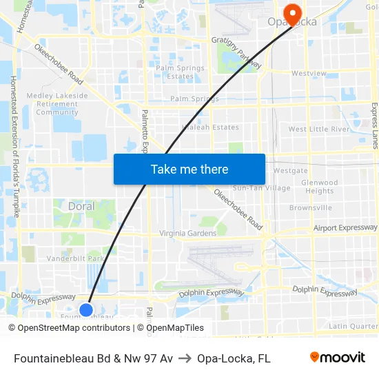 Fountainebleau Bd & Nw 97 Av to Opa-Locka, FL map