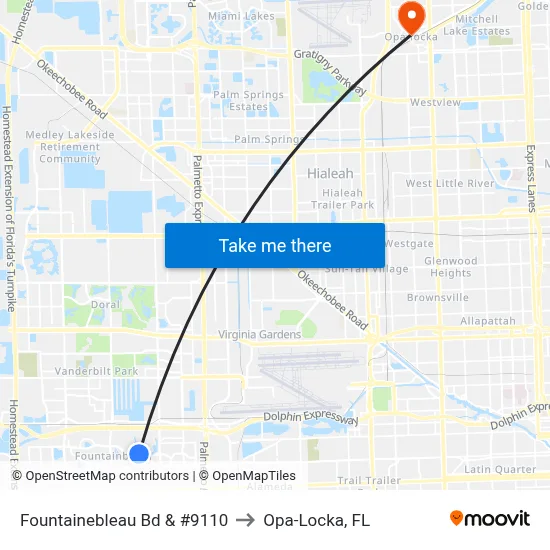 Fountainebleau Bd & #9110 to Opa-Locka, FL map