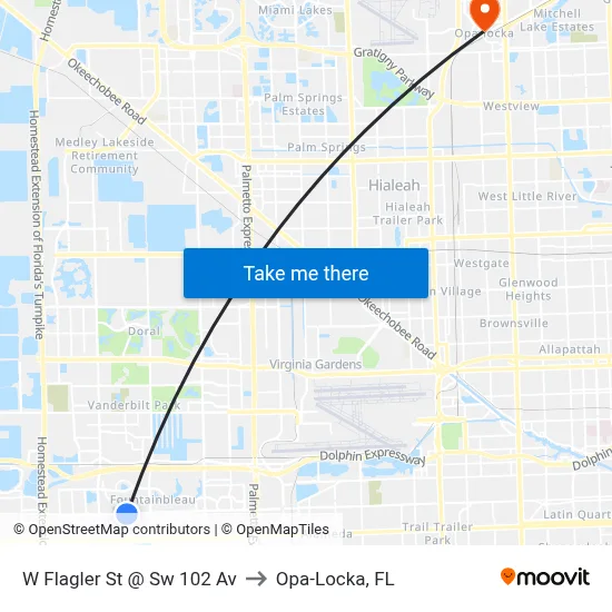 W Flagler St @ Sw 102 Av to Opa-Locka, FL map