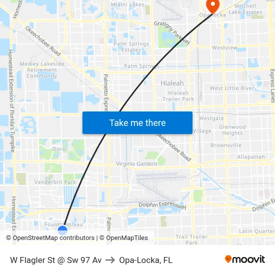W Flagler St @ Sw 97 Av to Opa-Locka, FL map