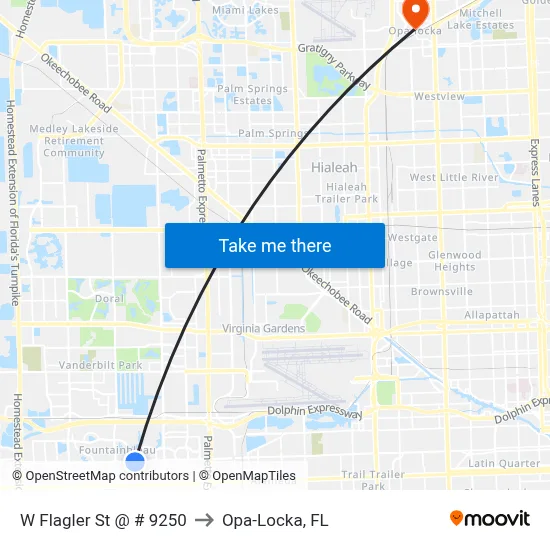 W Flagler St @ # 9250 to Opa-Locka, FL map