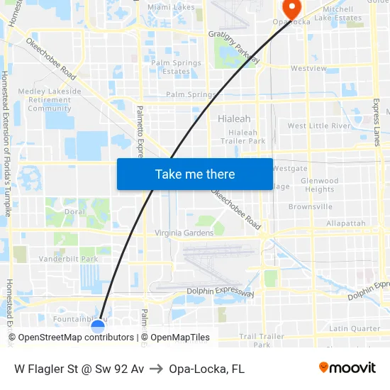 W Flagler St @ Sw 92 Av to Opa-Locka, FL map