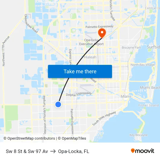 Sw 8 St & Sw 97 Av to Opa-Locka, FL map