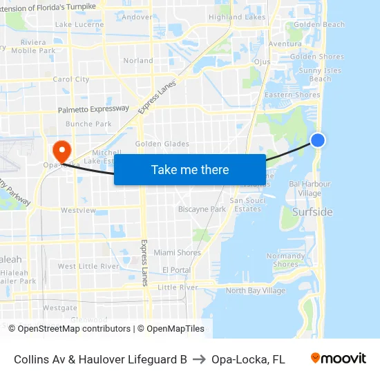 Collins Av & Haulover Lifeguard B to Opa-Locka, FL map