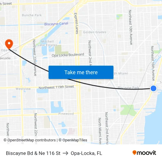Biscayne Bd & Ne 116 St to Opa-Locka, FL map