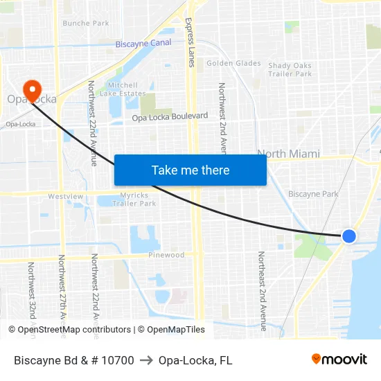 Biscayne Bd & # 10700 to Opa-Locka, FL map