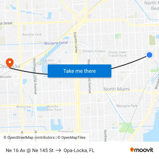 Ne 16 Av @ Ne 145 St to Opa-Locka, FL map