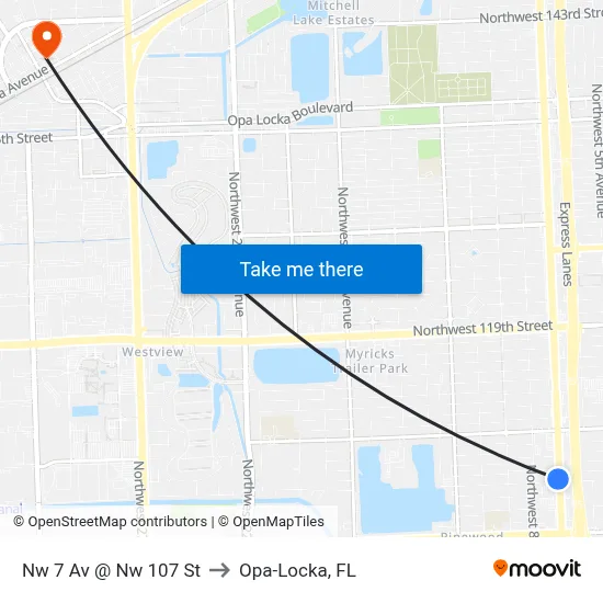Nw 7 Av @ Nw 107 St to Opa-Locka, FL map
