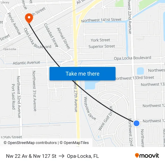 Nw 22 Av & Nw 127 St to Opa-Locka, FL map