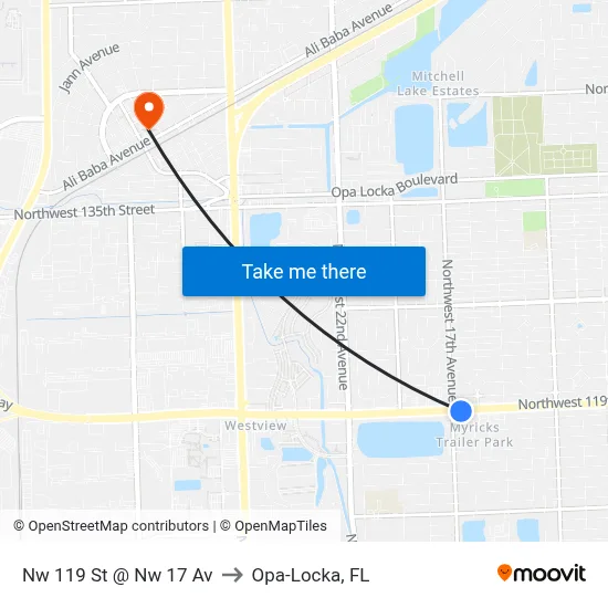 Nw 119 St @ Nw 17 Av to Opa-Locka, FL map