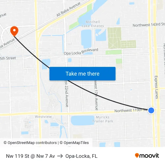 Nw 119 St @ Nw 7 Av to Opa-Locka, FL map