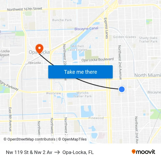 Nw 119 St & Nw 2 Av to Opa-Locka, FL map