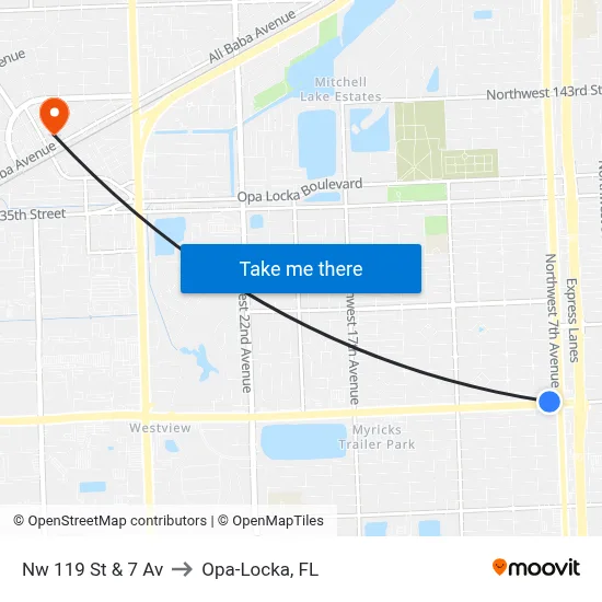 Nw 119 St & 7 Av to Opa-Locka, FL map
