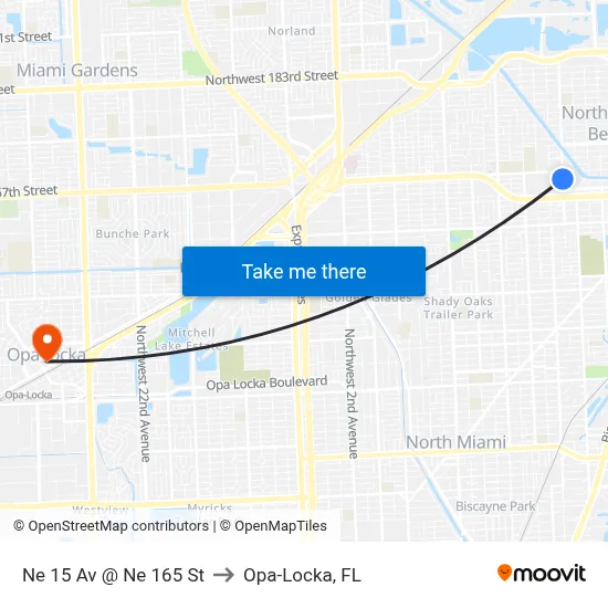 Ne 15 Av @ Ne 165 St to Opa-Locka, FL map