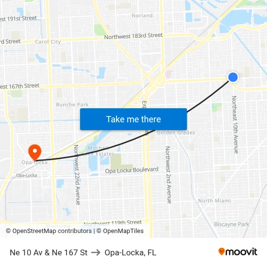 Ne 10 Av & Ne 167 St to Opa-Locka, FL map