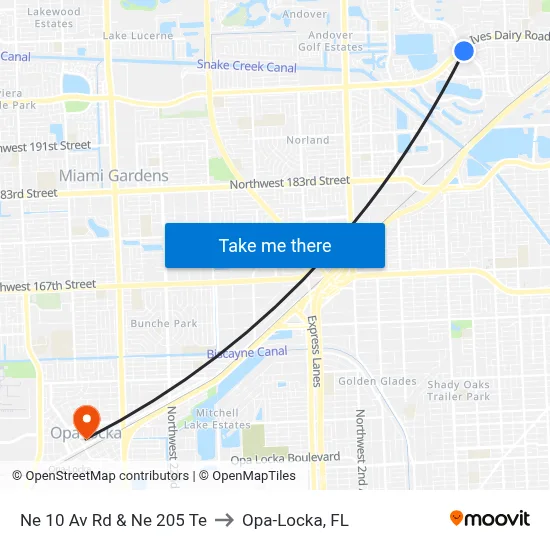 Ne 10 Av Rd & Ne 205 Te to Opa-Locka, FL map