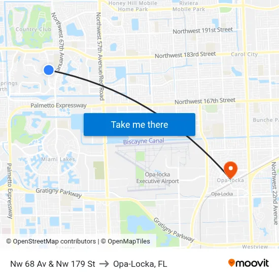 Nw 68 Av & Nw 179 St to Opa-Locka, FL map