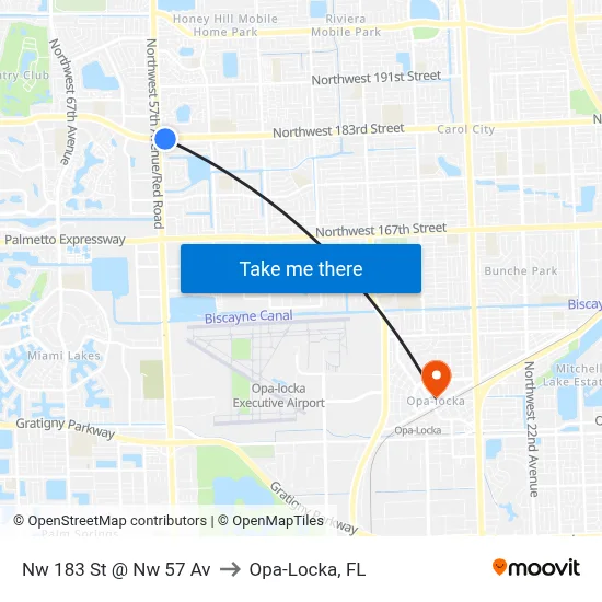 Nw 183 St @ Nw 57 Av to Opa-Locka, FL map