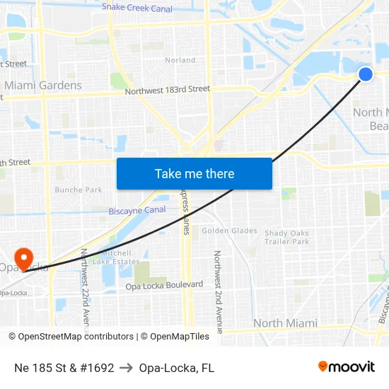 Ne 185 St & #1692 to Opa-Locka, FL map
