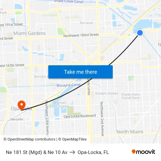 Ne 181 St (Mgd) & Ne 10 Av to Opa-Locka, FL map