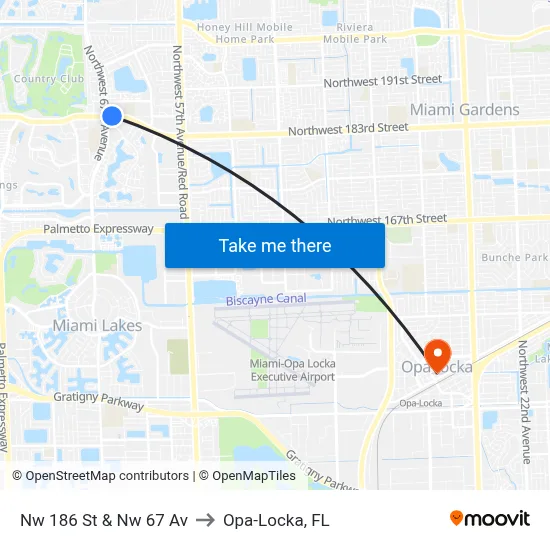 Nw 186 St & Nw 67 Av to Opa-Locka, FL map